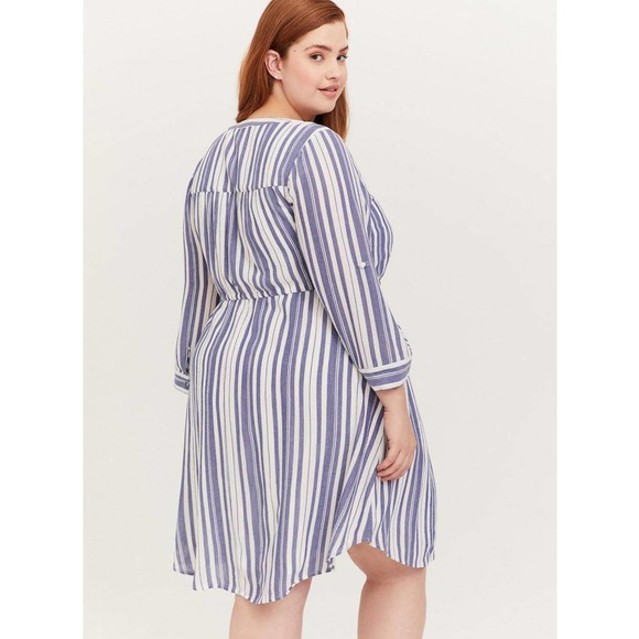 NWT Torrid Blue White Stripe Zip Front Drawstring Shirt Dress Plus Size: 0X (12) - Picture 2 of 3
